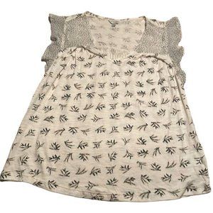 Lucky Brand Ruffled Sleeves  XS White/ Black  Print Cotton/modal